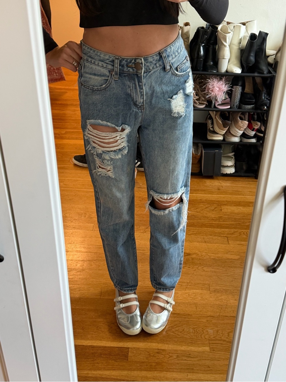 High-Rise Ripped Light Blue Jeans